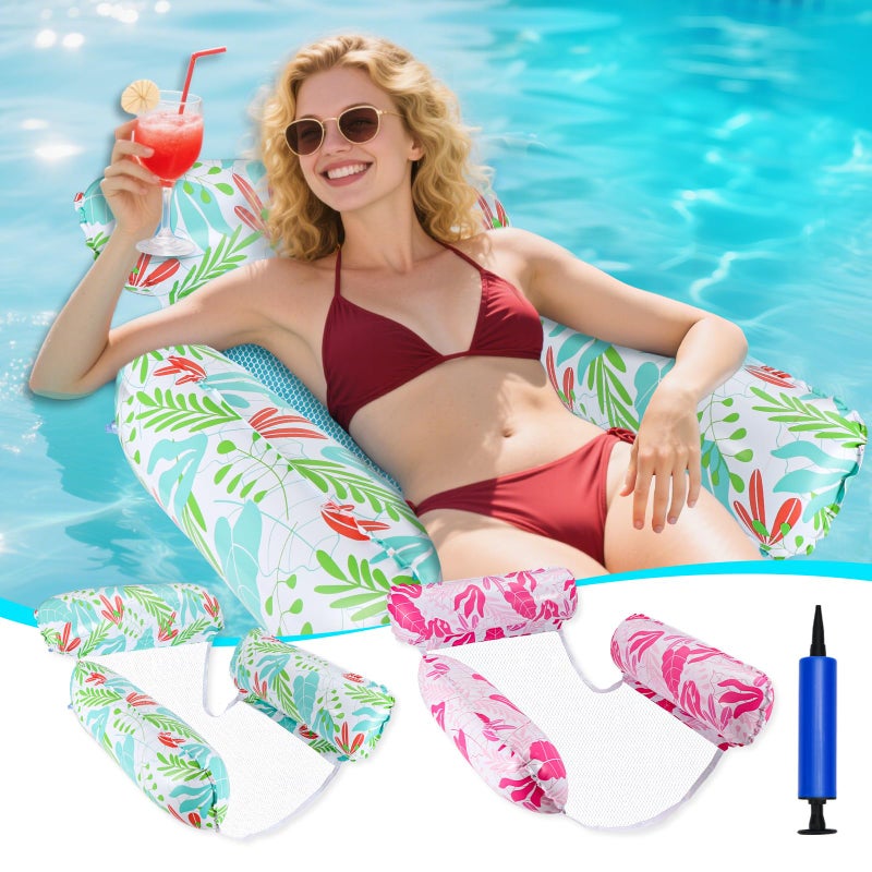 Gcrq Inflatable Pool Floats For Adults  2-Pack Multi-Purpose Pool Hammock Floating Chairs  Heavy Duty Pvc Material  Water Floats For Swimming Pool  Beach  Summer Pool Toys Party Gifts (Pink&Green) - Image 1