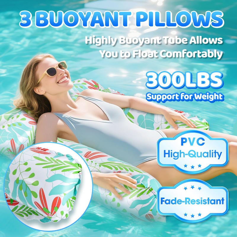 Gcrq Inflatable Pool Floats For Adults  2-Pack Multi-Purpose Pool Hammock Floating Chairs  Heavy Duty Pvc Material  Water Floats For Swimming Pool  Beach  Summer Pool Toys Party Gifts (Pink&Green) - Image 3