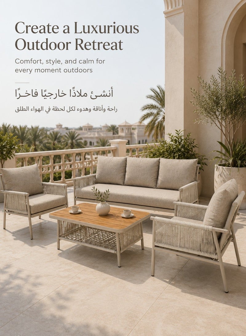 SUNRISE 4 Piece Outdoor Furniture Sofa Set with PE Rattan Cushions Aluminum Frame for Garden Patio Balcony - Image 4