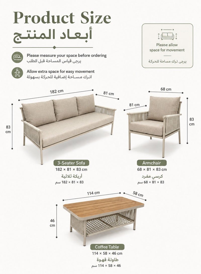 SUNRISE 4 Piece Outdoor Furniture Sofa Set with PE Rattan Cushions Aluminum Frame for Garden Patio Balcony - Image 5