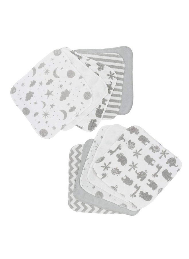 Spasilk Washcloth Wipes Set For Newborn Boys And Girls, Soft Terry Washcloth Set, Pack Of 10, Gray Celestial  - Image 1