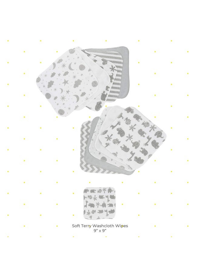 Spasilk Washcloth Wipes Set For Newborn Boys And Girls, Soft Terry Washcloth Set, Pack Of 10, Gray Celestial  - Image 2