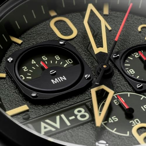 AVI-8 Mens 45mm Hawker Hunter Retrograde Chronograph Deep Green Black Japanese Quartz Pilot Watch with Leather Strap AV-4052-08 - Image 3