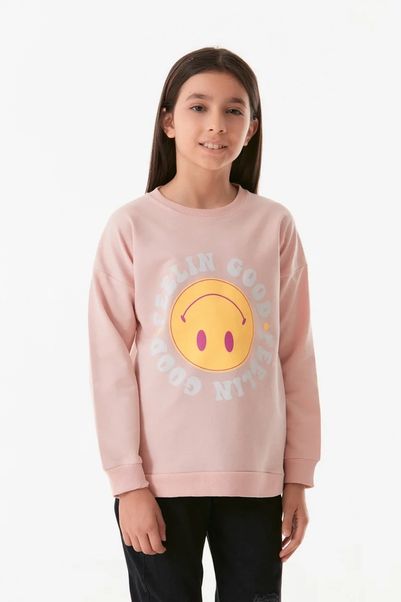 فولامودا Smile Printed Crew Neck Girls Sweatshirt