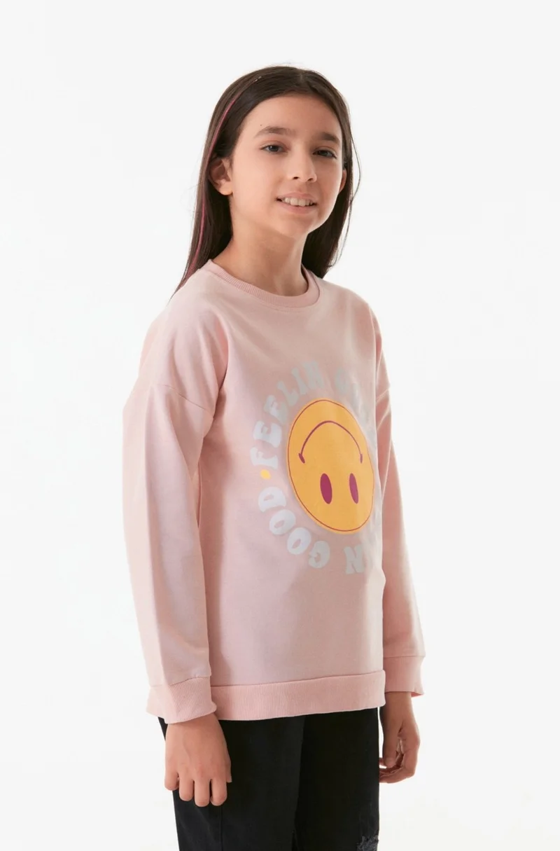 فولامودا Smile Printed Crew Neck Girls Sweatshirt