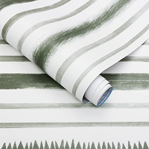 Timeet Peel and Stick Wallpaper Dark Green and White Contact Paper 17.3"×78.7" Line Stripe Removable Self Adhesive Wall Paper for Bedroom Living Room Bathroom Wall Covering Vinyl Roll - Image 4