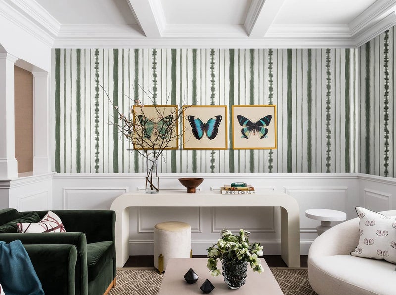 Timeet Peel and Stick Wallpaper Dark Green and White Contact Paper 17.3"×78.7" Line Stripe Removable Self Adhesive Wall Paper for Bedroom Living Room Bathroom Wall Covering Vinyl Roll - Image 5