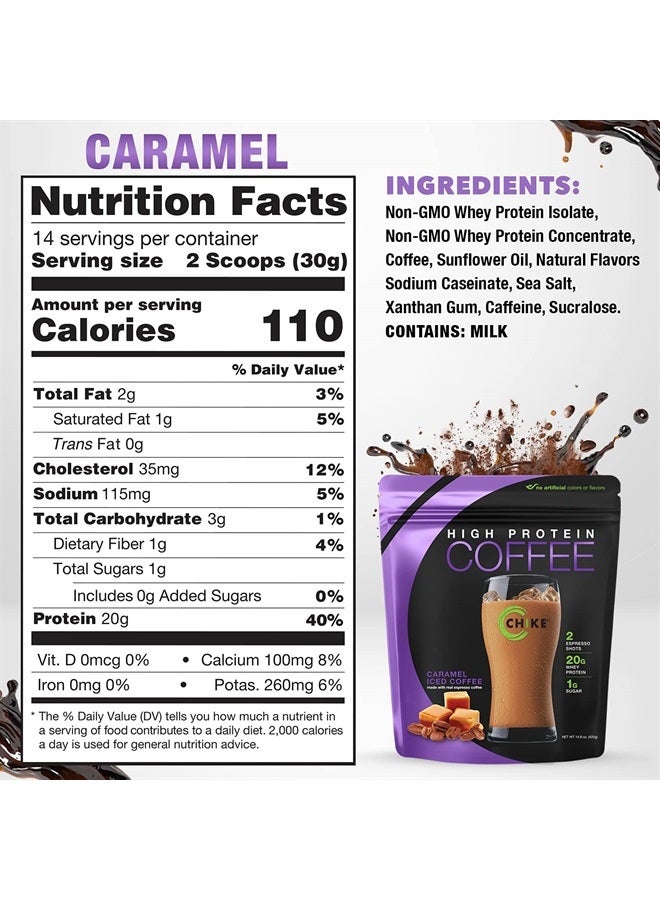 Chike Caramel High Protein Iced Coffee, 20 G Protein, 2 Shots Espresso, 1 G Sugar, Keto Friendly and Gluten Free, 14 Servings (14.8 Ounce) - Image 2