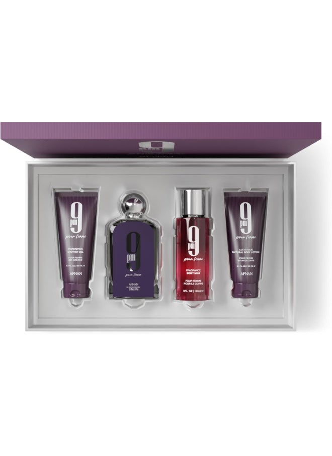 Afnan Gift Set 9 Pm Femme Eau De Parfum 100 Ml + Shower Gel 100 Ml + Body Lotion100 Ml + Body Mist 150 Ml, Perfume Gift Set For Women  - Image 3