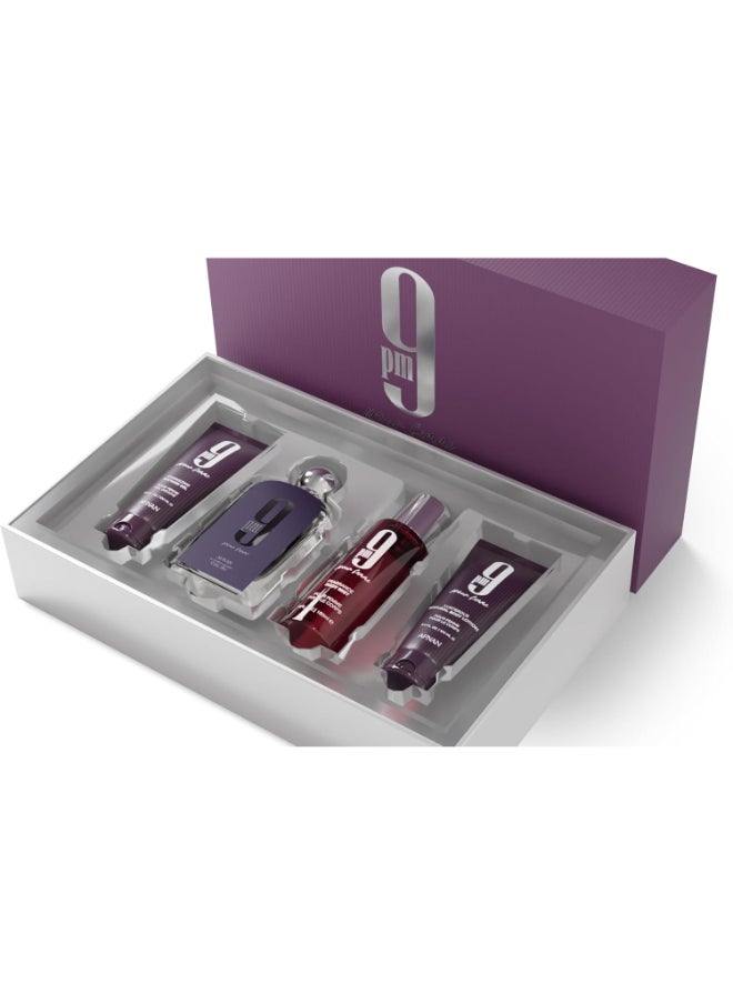 Afnan Gift Set 9 Pm Femme Eau De Parfum 100 Ml + Shower Gel 100 Ml + Body Lotion100 Ml + Body Mist 150 Ml, Perfume Gift Set For Women  - Image 2