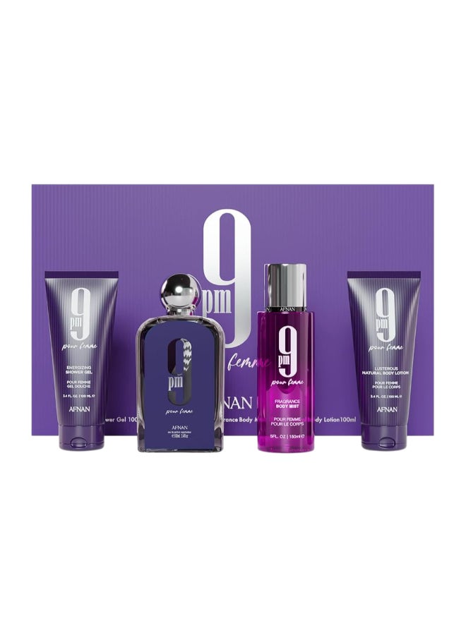 Afnan Gift Set 9 Pm Femme Eau De Parfum 100 Ml + Shower Gel 100 Ml + Body Lotion100 Ml + Body Mist 150 Ml, Perfume Gift Set For Women  - Image 1