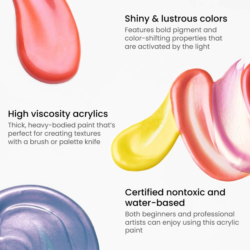 ARTEZA Iridescent Acrylic Paint Set â€“ 10 Galaxy Tones, Shimmer Water-Based Paints for Canvas, Wood, Rocks, Fabrics, and Mixed Media Projects - Image 4