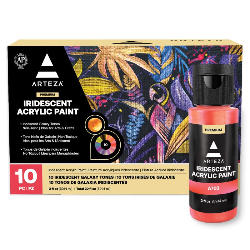 ARTEZA Iridescent Acrylic Paint Set â€“ 10 Galaxy Tones, Shimmer Water-Based Paints for Canvas, Wood, Rocks, Fabrics, and Mixed Media Projects - Image 1