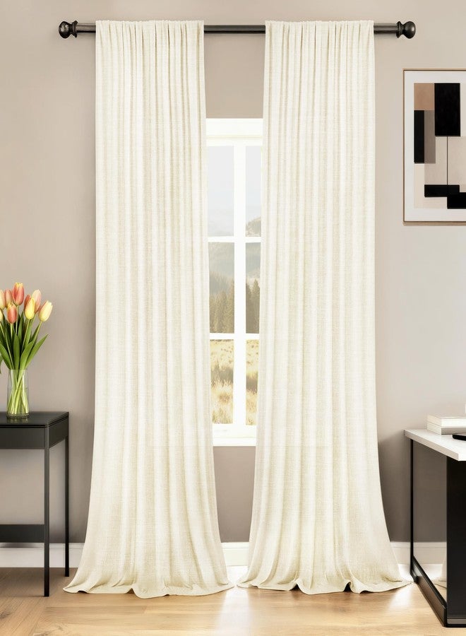 HESTIA White Linen Back Tab Curtains 84 Inches Long Light Filtering Rod Pocket Curtain 2 Panels Semi Sheer with Privacy Farmhouse Boho Drapes for Living Room Bedroom (52" W x 84" L) - Image 1