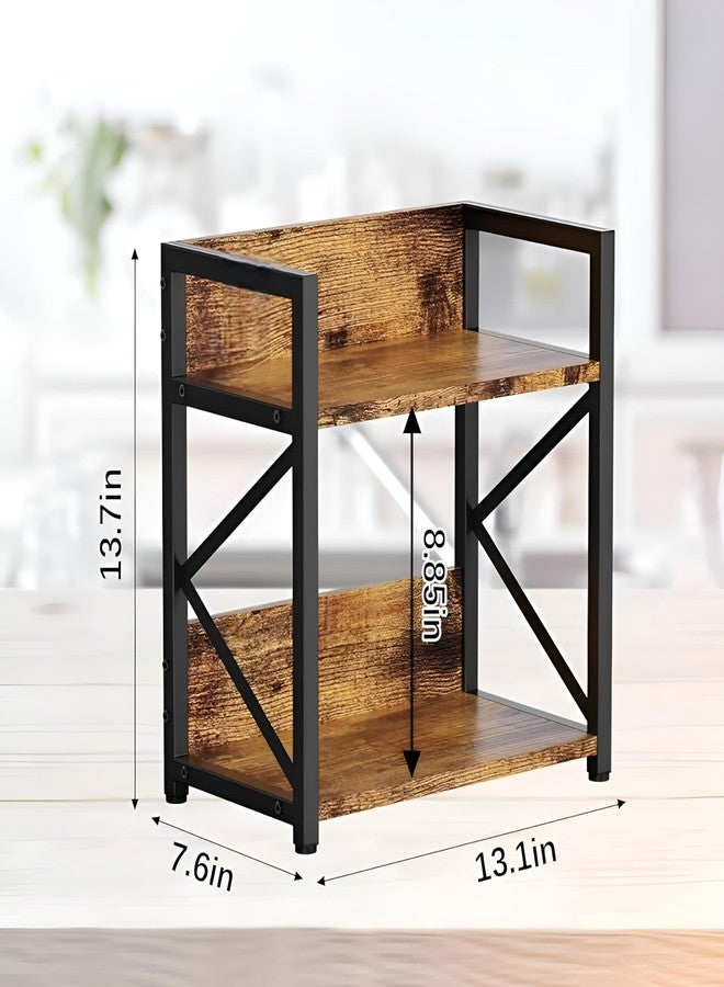 Yookeer Kitchen Organizer Rack, Spice Rack Organizer, 2-Tier Spice Rack, Rustic Brown and Black, Metal and Wood, Counter Top Storage Organiser, 33.2 x 19.3 x 34.8 cm - Image 2