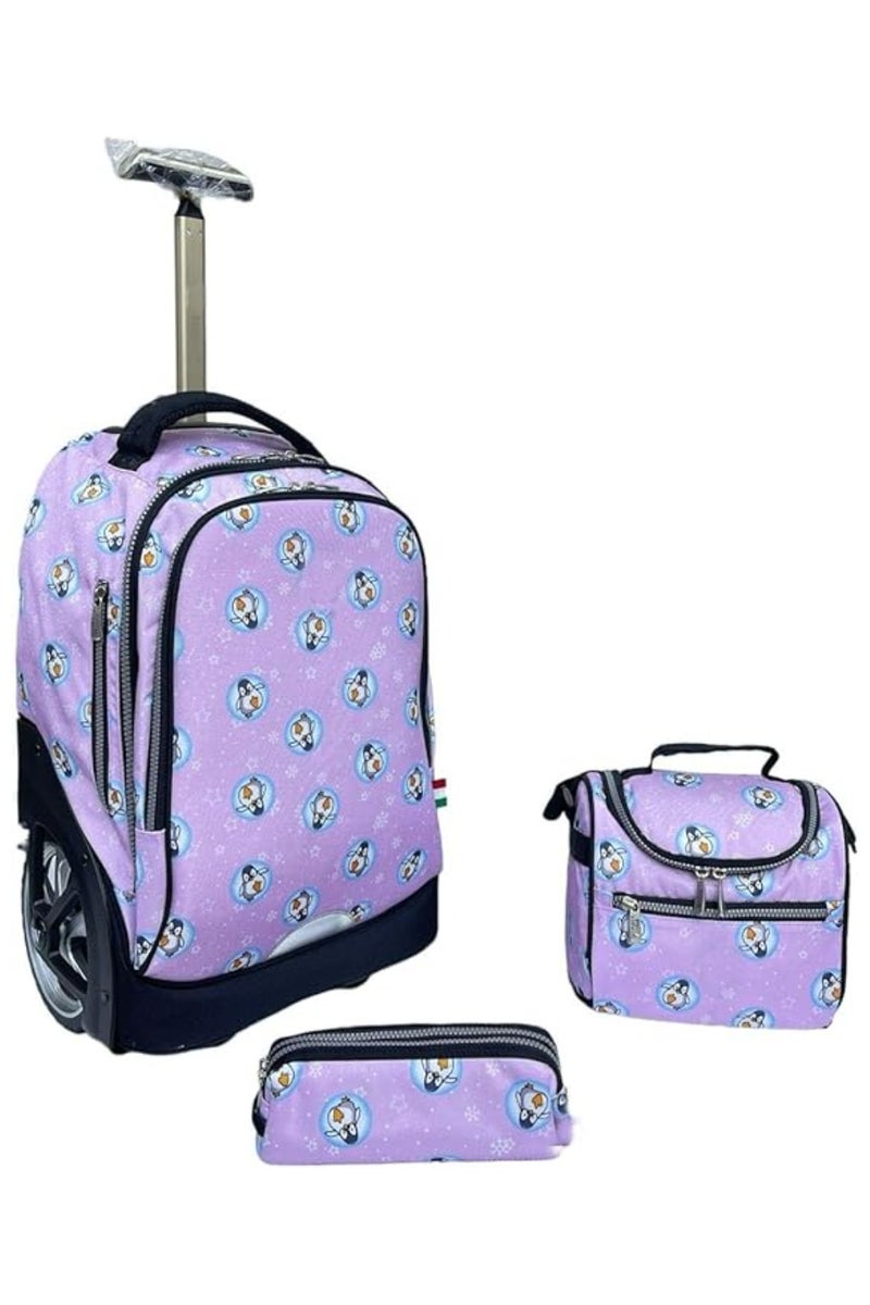 3-Piece Rolling School Set, 18-Inch Wheeled Backpack with Lunch Bag and Pencil Case, Pastel