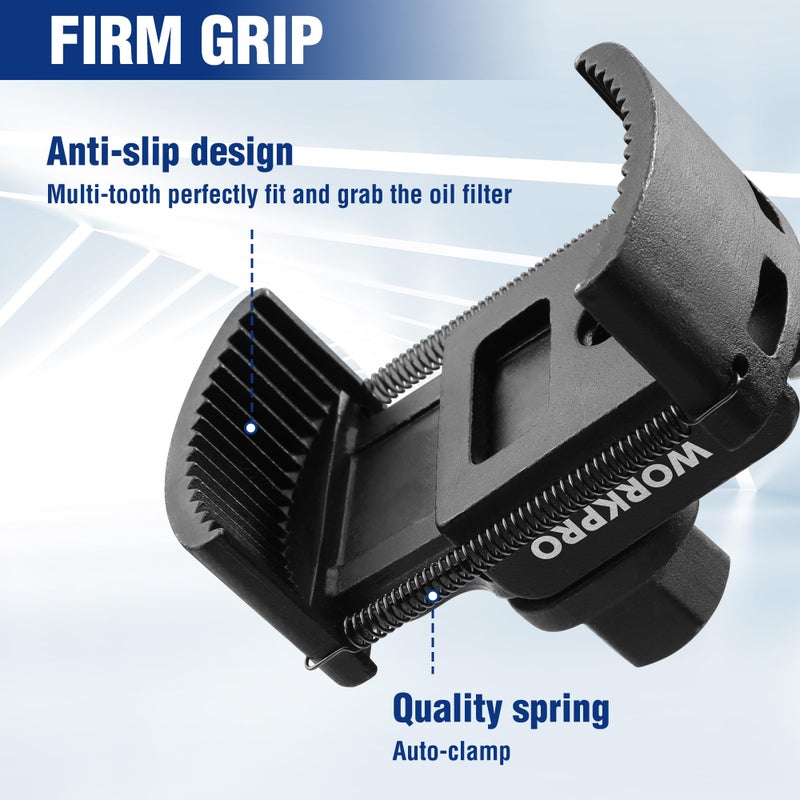 WORKPRO Universal Oil Filter Wrench (60-80mm) Adjustable with Auto-Clamp Spring, Oil Filter Removal Tool, Oil Filter Change Set, Ideal for Engine Filters, Conduit, & Fittings - Image 4