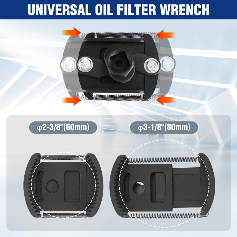 WORKPRO Universal Oil Filter Wrench (60-80mm) Adjustable with Auto-Clamp Spring, Oil Filter Removal Tool, Oil Filter Change Set, Ideal for Engine Filters, Conduit, & Fittings - Image 2
