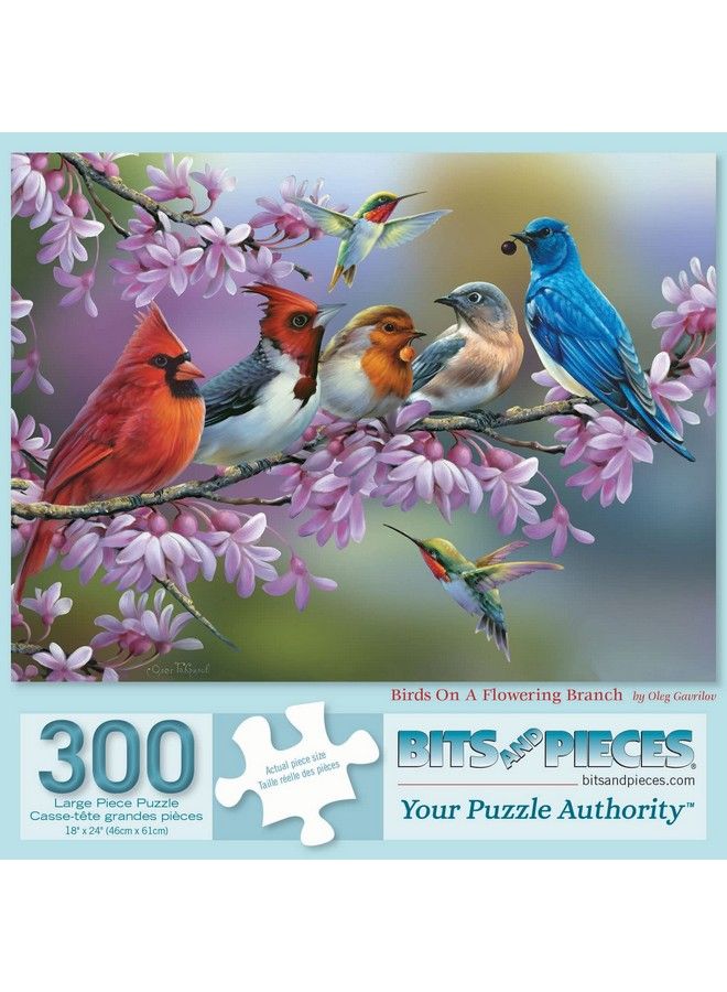 Bits and Pieces 300 Piece Jigsaw Puzzle For Adults 18" X 24" Birds On A Flowering Branch 300 Pc Cardinals Bluebird Hummingbird Flowers Jigsaw By Artist Oleg Gavrilov - Image 3