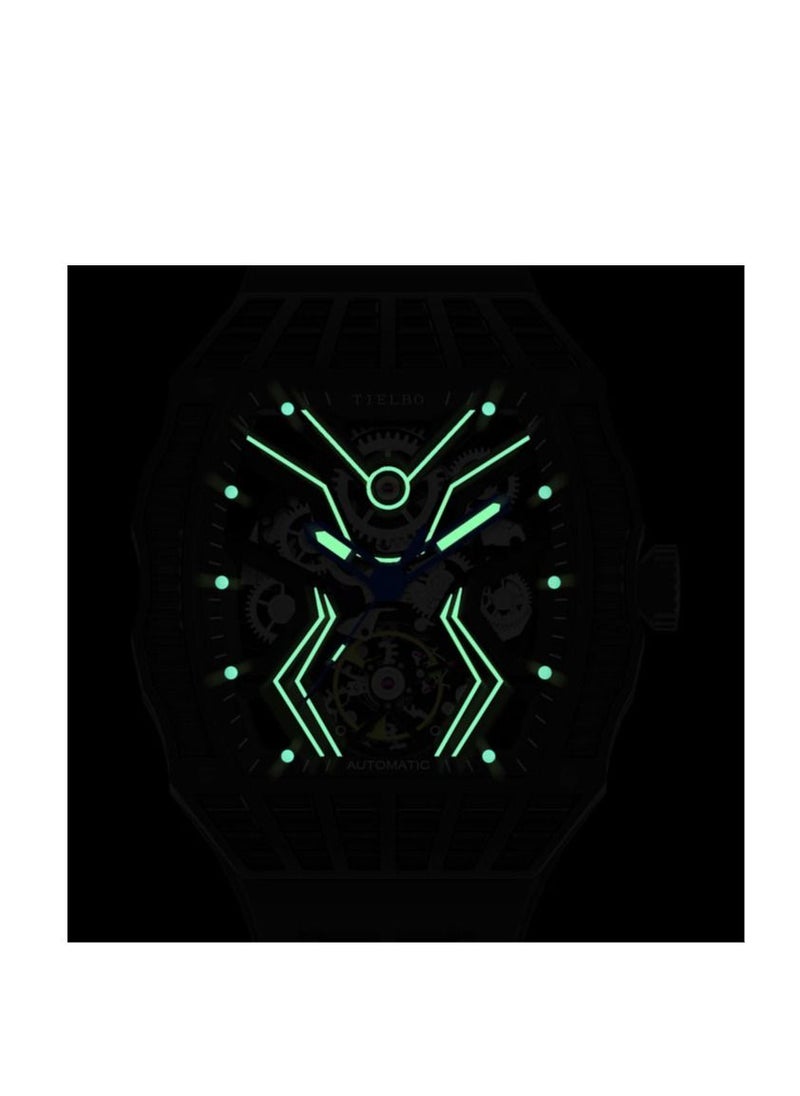 TIELBO - TIELBO Automatic Watches for Men - Mechanical Watch for Men's - Luxury Skeleton Analogue Watches for Men 50M Waterproof Tonneau Work Mens Wrist Watch Original Design Square Big Face Cool Wristwatch Si - Image 1