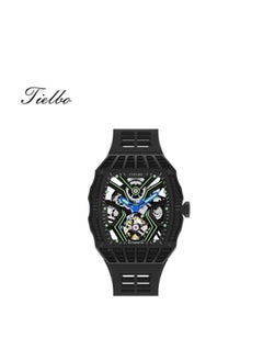 TIELBO Automatic Watches for Men - Mechanical Watch for Men's - Luxury Skeleton Analogue Watches for Men 50M Waterproof Tonneau Work Mens Wrist Watch Original Design Square Big Face Cool Wristwatch Si