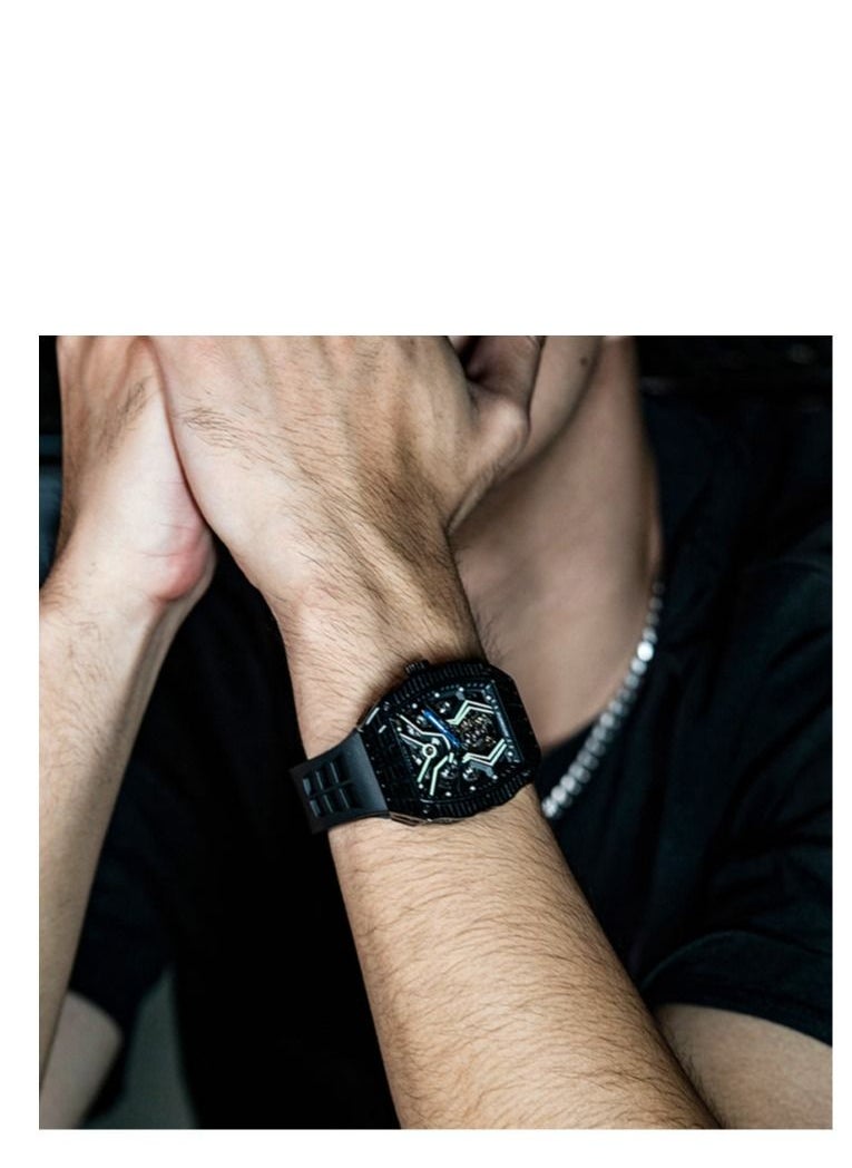 TIELBO - TIELBO Automatic Watches for Men - Mechanical Watch for Men's - Luxury Skeleton Analogue Watches for Men 50M Waterproof Tonneau Work Mens Wrist Watch Original Design Square Big Face Cool Wristwatch Si - Image 1