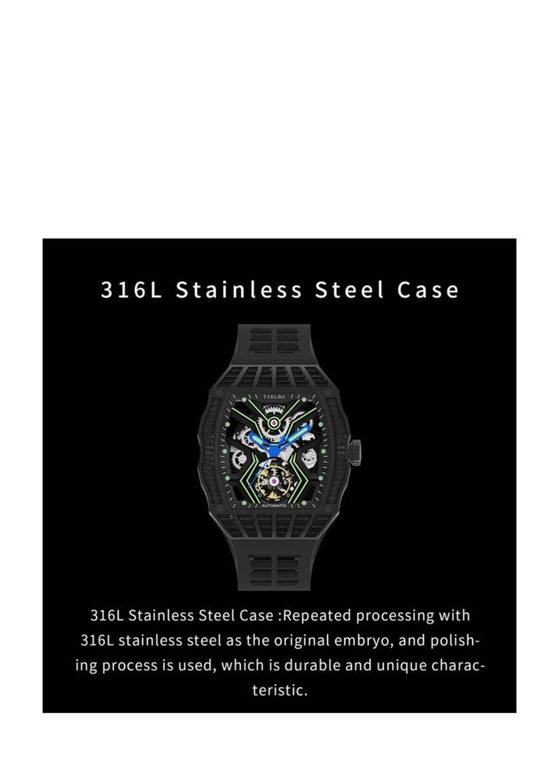 TIELBO - TIELBO Automatic Watches for Men - Mechanical Watch for Men's - Luxury Skeleton Analogue Watches for Men 50M Waterproof Tonneau Work Mens Wrist Watch Original Design Square Big Face Cool Wristwatch Si - Image 1