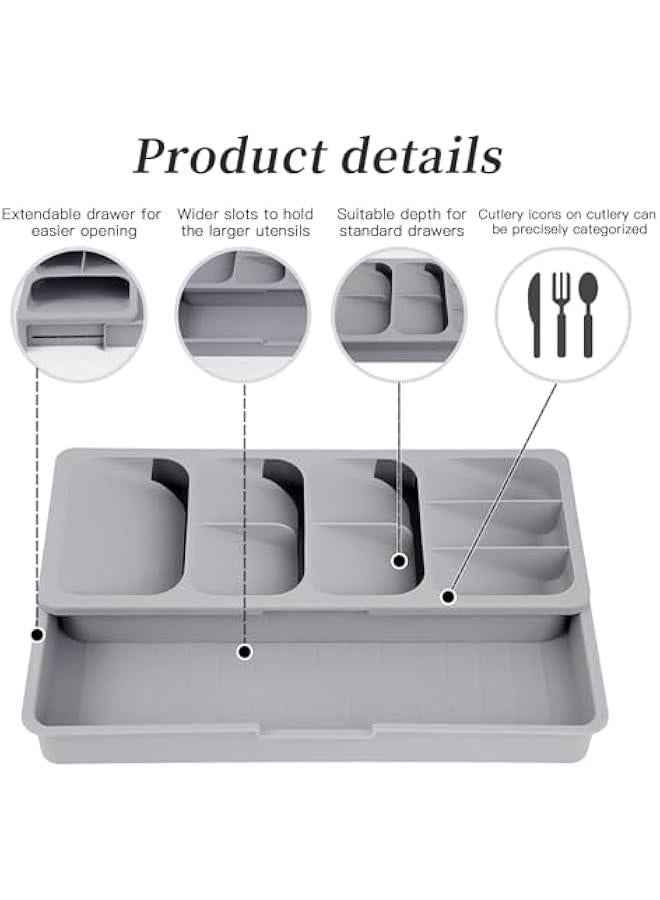 HOOKOR Silverware Organizer Storage Tray,Cutlery Expandable Organizer for Kitchen Drawer Holding Flatware Spoons Forks - Image 2