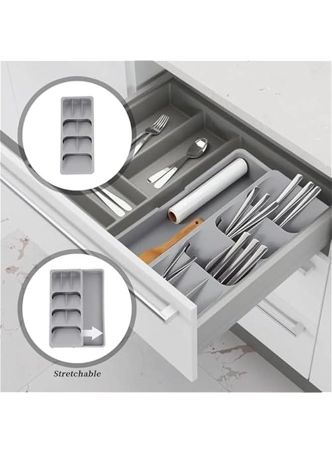 HOOKOR Silverware Organizer Storage Tray,Cutlery Expandable Organizer for Kitchen Drawer Holding Flatware Spoons Forks - Image 3