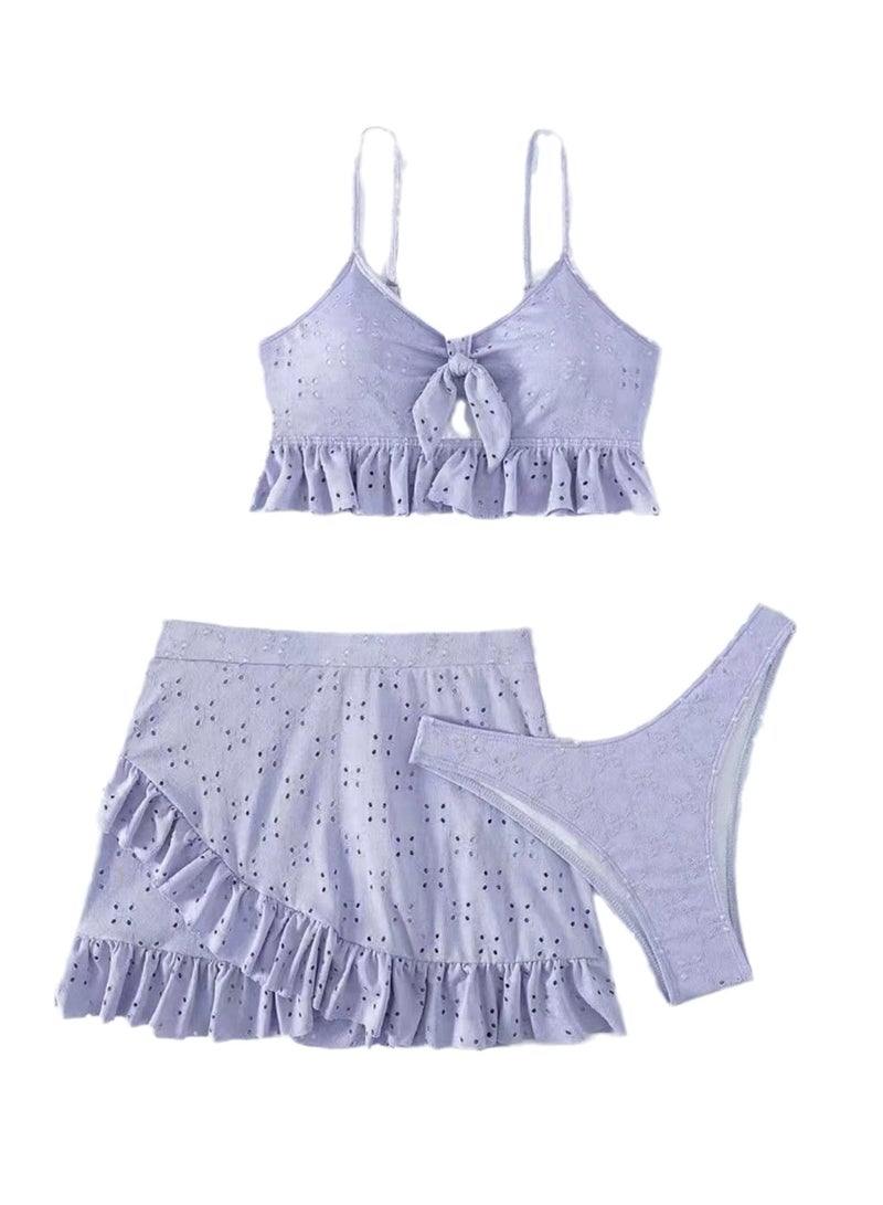 3pcs solid color swimsuit bikini swimsuit set - Image 1