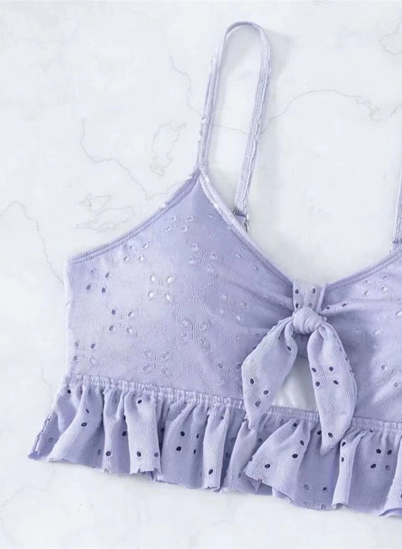 3pcs solid color swimsuit bikini swimsuit set - Image 4