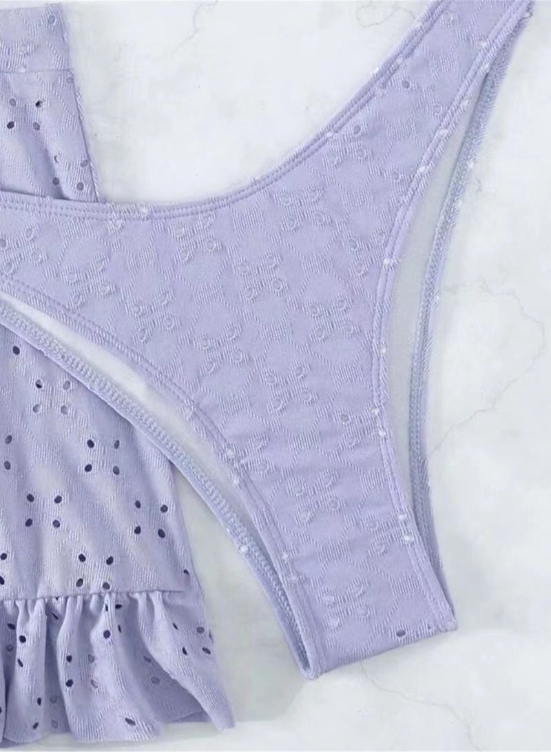 3pcs solid color swimsuit bikini swimsuit set - Image 3