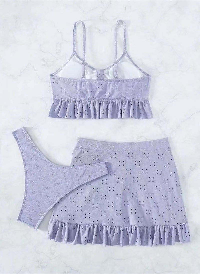 3pcs solid color swimsuit bikini swimsuit set - Image 2