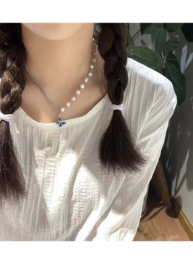 Goolsky Pearl Chain Patchwork Necklace with Butterfly Pendant – Sweet & Edgy Statement Collarbone Chain for Women  - Image 1