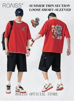 roaiss Man's T-shirt Loose Version Pure cotton Causal and Trendy Versatile Pattern Printing Short Sleeves  - Image 3
