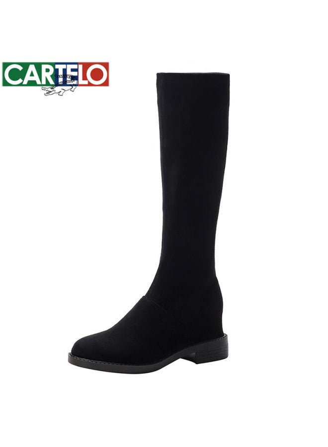 Cartelo Winter Fleece-lined Women's Boots, Tall Boots, Versatile Boots, Kyf-8963 Black Fleece-lined, Size 34 - Image 5