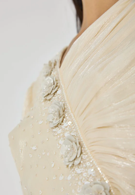 Amri Embroidered Silk Bardot Dress