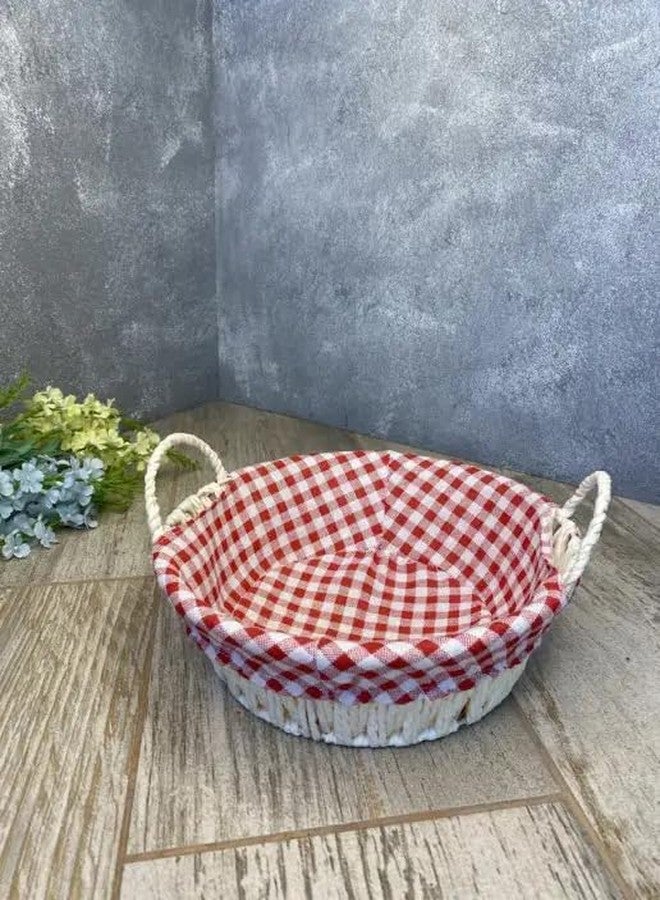 HomeFast Hand-Woven Paper Rope Basket with Removable Washable Liner – Multipurpose Round Storage Organizer for Kitchen, Dining, Fruits,Home Decor,Breathable, Open-Weave Design (25 x 25 x 8.5 CM) (Red) - Image 2