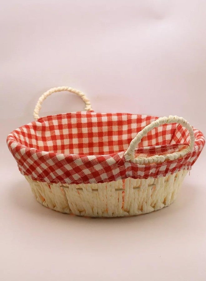 HomeFast Hand-Woven Paper Rope Basket with Removable Washable Liner – Multipurpose Round Storage Organizer for Kitchen, Dining, Fruits,Home Decor,Breathable, Open-Weave Design (25 x 25 x 8.5 CM) (Red) - Image 4