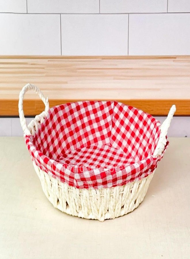 HomeFast Hand-Woven Paper Rope Basket with Removable Washable Liner – Multipurpose Round Storage Organizer for Kitchen, Dining, Fruits,Home Decor,Breathable, Open-Weave Design (25 x 25 x 8.5 CM) (Red) - Image 1