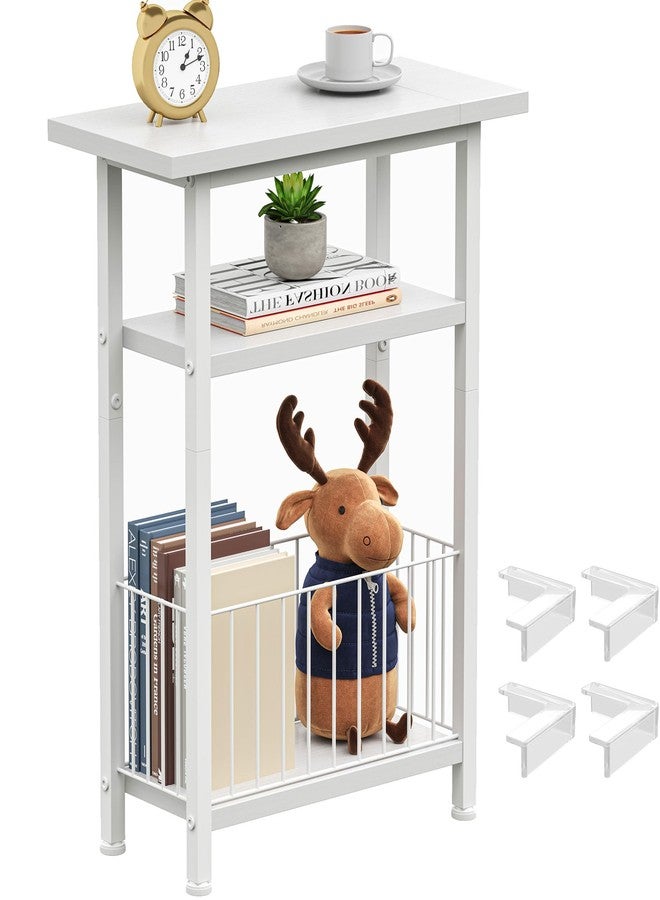 Heybly Small Narrow Side Table for Small Space, Thin Bedside Table with Storage Basket, Skinny End Table, 25.2" Tall Nightstand, Couch Table for Living Room, Bedroom, Study, Kitchen, White, HET004WT1 - Image 1