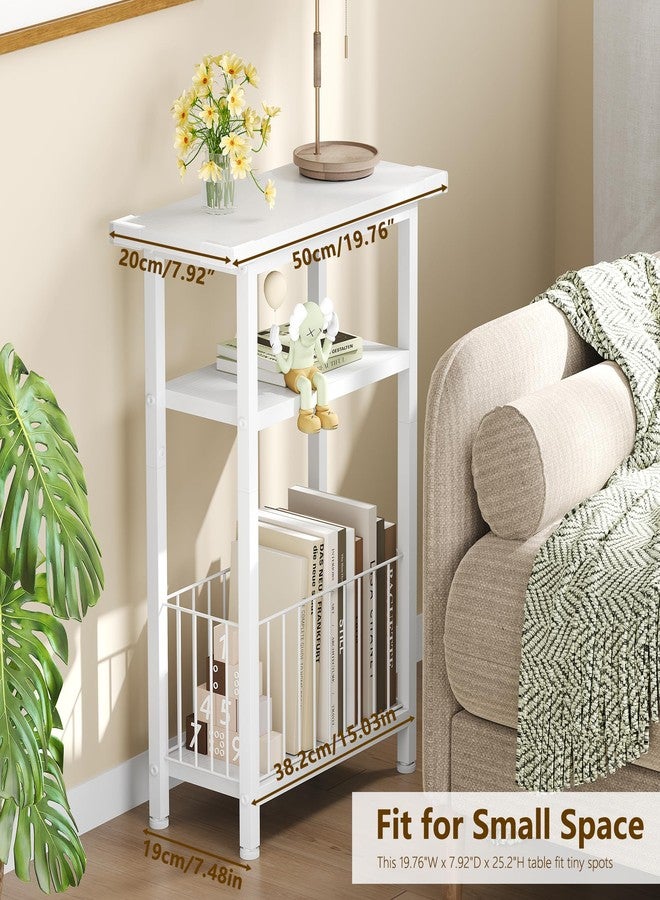 Heybly Small Narrow Side Table for Small Space, Thin Bedside Table with Storage Basket, Skinny End Table, 25.2" Tall Nightstand, Couch Table for Living Room, Bedroom, Study, Kitchen, White, HET004WT1 - Image 3