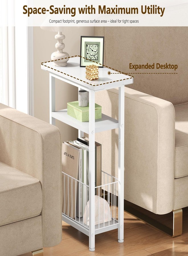 Heybly Small Narrow Side Table for Small Space, Thin Bedside Table with Storage Basket, Skinny End Table, 25.2" Tall Nightstand, Couch Table for Living Room, Bedroom, Study, Kitchen, White, HET004WT1 - Image 2