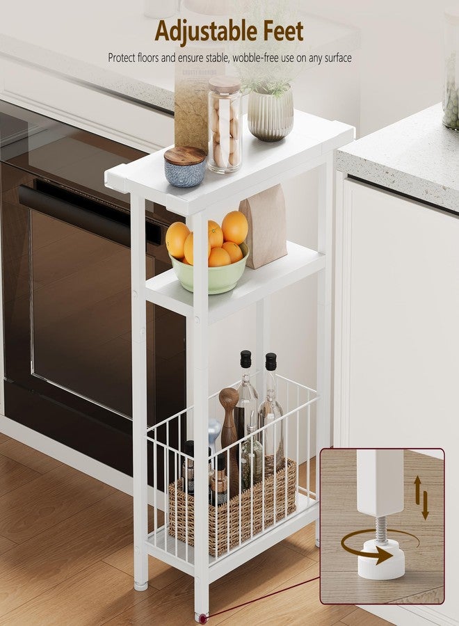 Heybly Small Narrow Side Table for Small Space, Thin Bedside Table with Storage Basket, Skinny End Table, 25.2" Tall Nightstand, Couch Table for Living Room, Bedroom, Study, Kitchen, White, HET004WT1 - Image 4