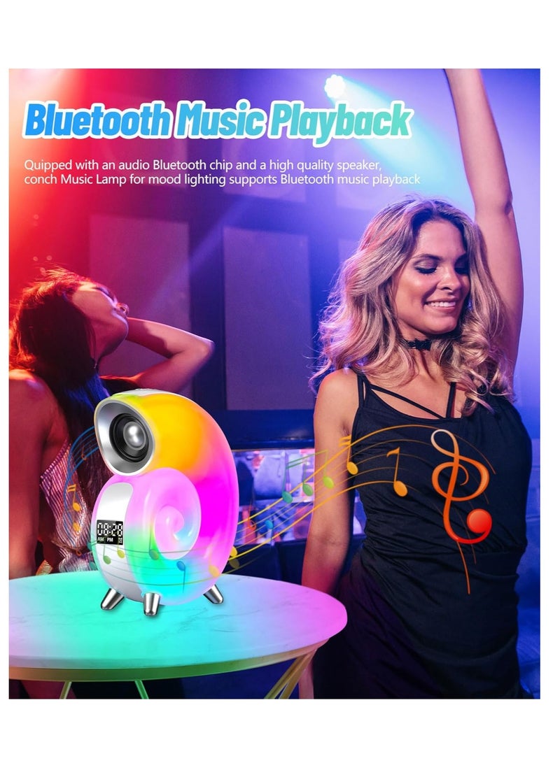 مكبر صوت بلوتوث مع أضواء LED للشحن وساعة منبه بلوتوث ومكبر صوت وإضاءة بجانب السرير لغرفة النوم والمكتب باللون الأبيض - Image 3