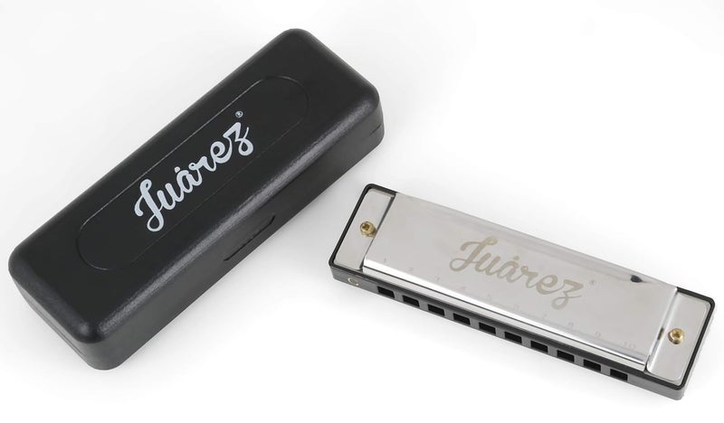 Juarez هارمونيكا بلوز دياتونيك JRZ10HM مفتاح C 10 ثقوب 20 نغمة مع علبة، آلة موسيقية للمبتدئين، الطلاب، الأطفال والمحترفين، فضي - Image 5