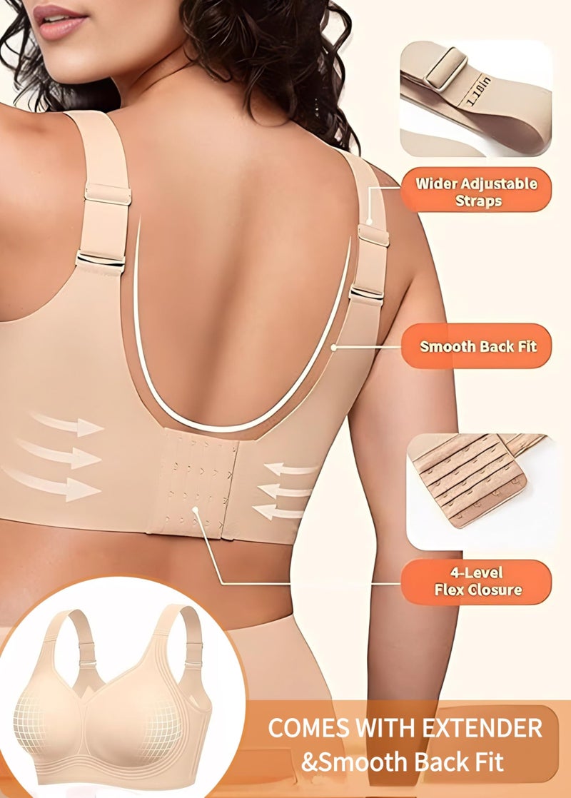 Dopheuor 2026 Wireless Seamless Jelly Plus Size Bras Comfortable No Underwire Supportive Full Coverage Everyday Bra for Older Women Beige - Image 4