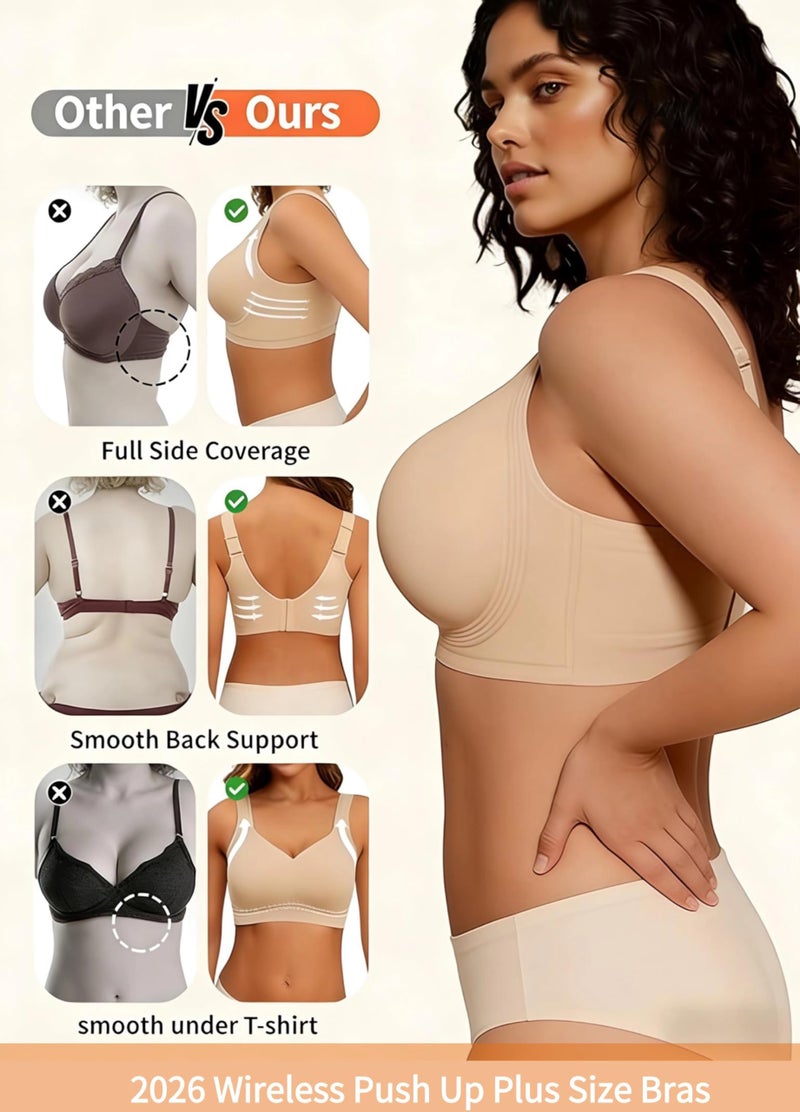 Dopheuor 2026 Wireless Seamless Jelly Plus Size Bras Comfortable No Underwire Supportive Full Coverage Everyday Bra for Older Women Beige - Image 3