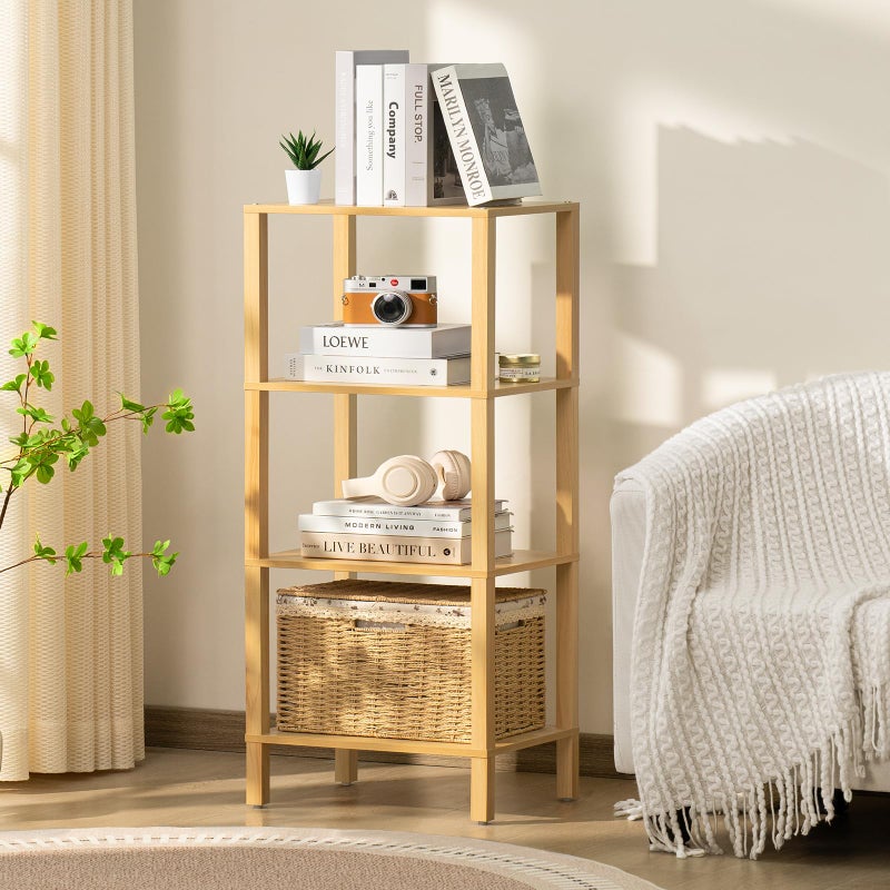 YUFAM 4 Tier Tall Bookshelf with Storage - Small Bookcase for Small Spaces, Shelf for Living Room, Office, Bedroom, Kitchen - Industrial Modern Natural Book Shelf - Image 1