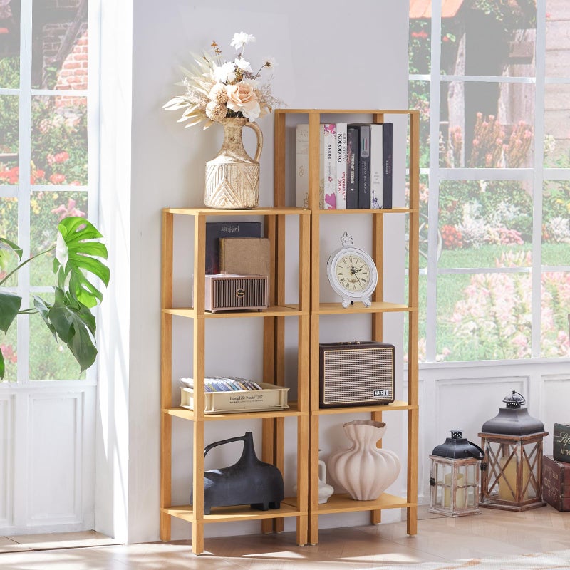 YUFAM 4 Tier Tall Bookshelf with Storage - Small Bookcase for Small Spaces, Shelf for Living Room, Office, Bedroom, Kitchen - Industrial Modern Natural Book Shelf - Image 4